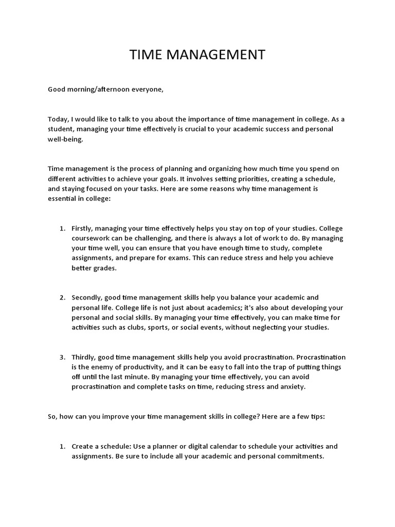 Time Management PDF Time Management Professional Skills