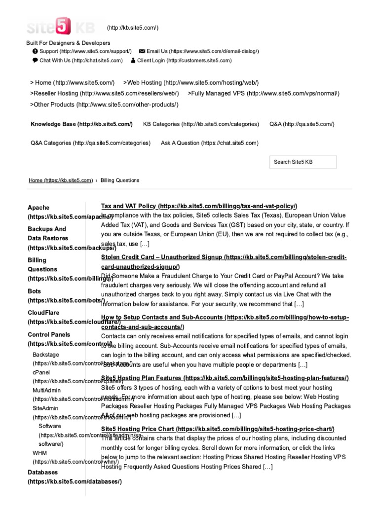 Site5 KnowledgeBase Billing Questions PDF