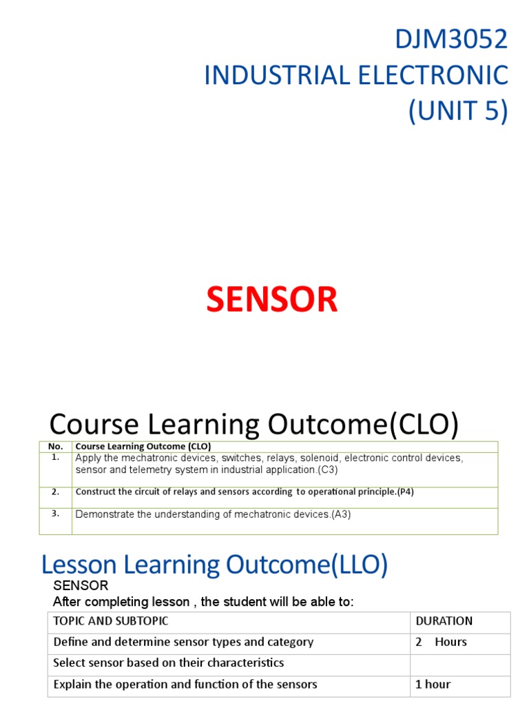 DJM3052 Industrial Electronic (UNIT 5) Sensor PDF Sensor Relay