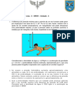 Lista - 2 – MEGE – Unidade - 4: Questões sobre pressão, profundidade máxima de mergulho e diferença de pressão em aviões