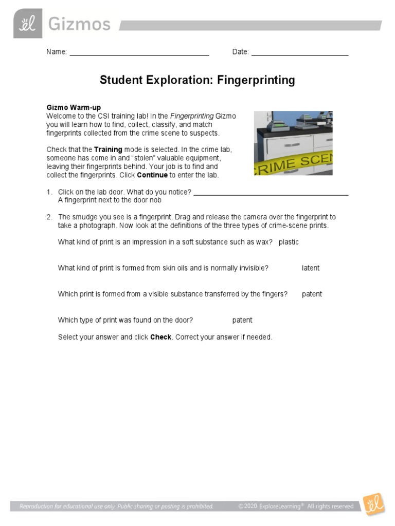 Student Exploration: Fingerprinting: Gizmo Warm-Up | PDF | Fingerprint ...