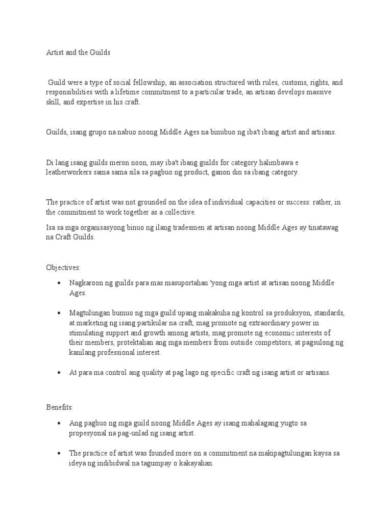 Artist and the Guilds_explanation | PDF | Guild | Business