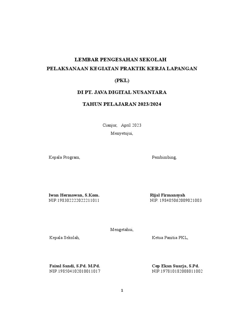 Pelaksanaan Kegiatan Praktik Kerja Lapangan (PKL) Di Pt. Java Digital