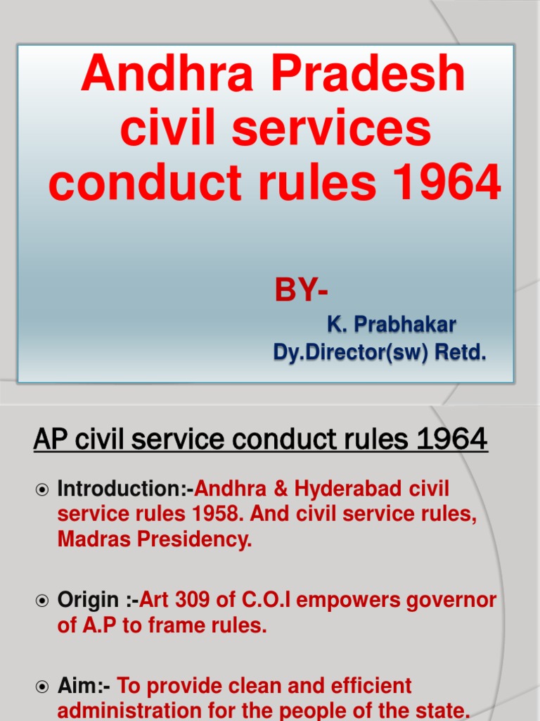 Andhra Pradesh Civil Services Conduct Rules 1964 K. Prabhakar Dy