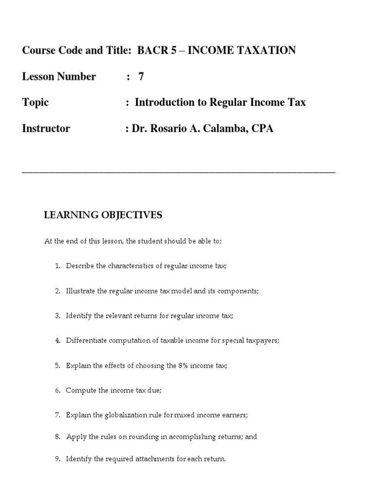 Module 07 Introduction To Regular Income Tax | PDF | Tax Deduction ...