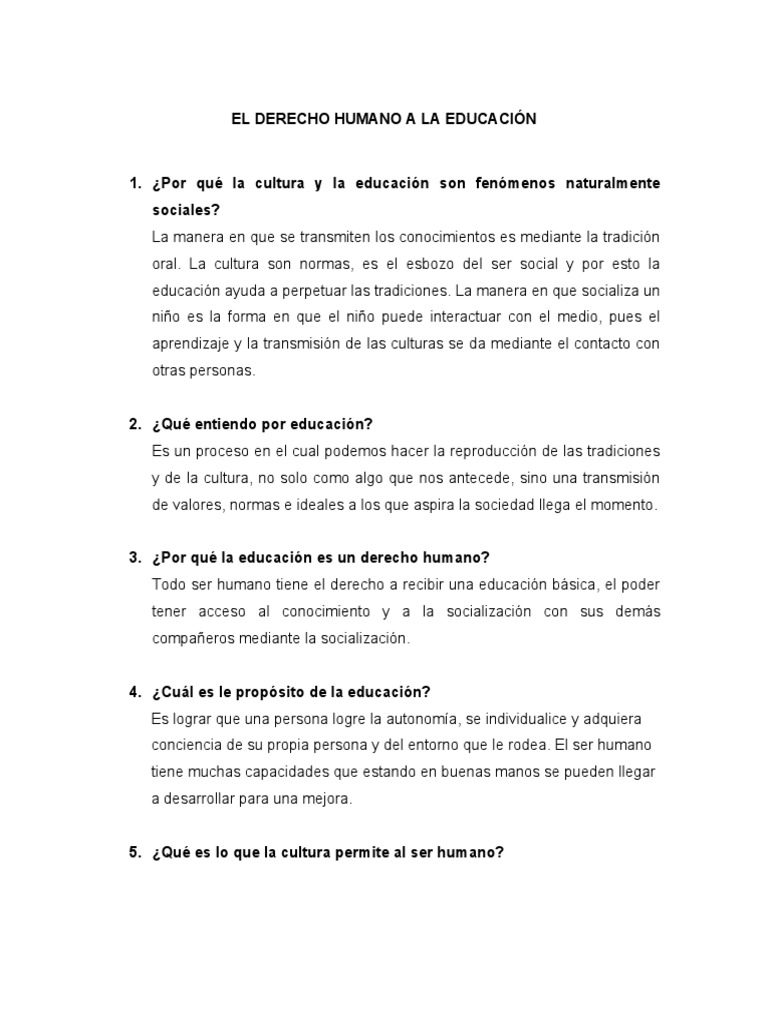 El Derecho Humano A La Educación | PDF | Socialización | Educación de ...