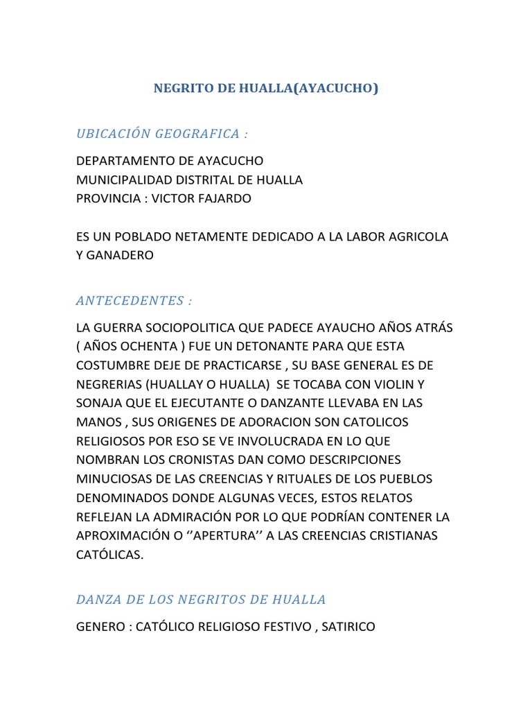 Danza de los Negritos de Hualla | PDF | Las artes escénicas