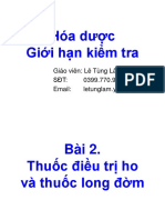 Hóa dược Giới hạn kiểm tra: Giáo viên: Lê Tùng Lâm Sđt: 0399.770.992 Email