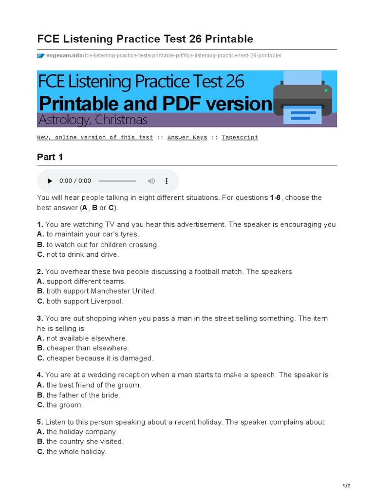 FCE Listening Practice Test 26 | PDF
