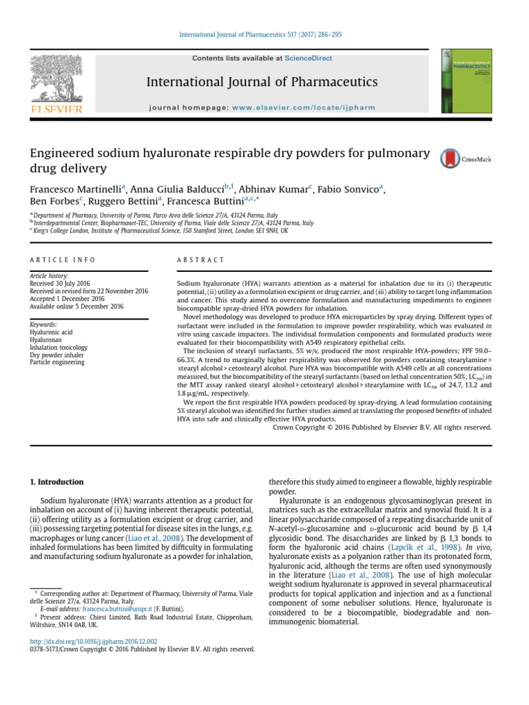 Engineered Sodium Hyaluronate Respirable Dry Powders For Pulmonary Drug ...