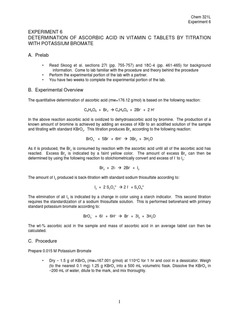 DETERMINATION OF ASCORBIC ACID IN VITAMIN C TABLETS B Titration in