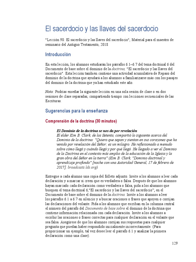 El Sacerdocio y Las Llaves Del Sacerdocio | PDF | Sacerdote | Textos ...