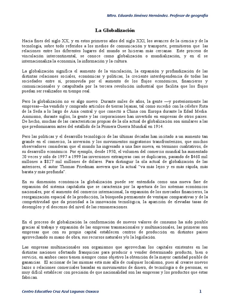 Características y efectos de la globalización | PDF | Finanzas y dinero ...
