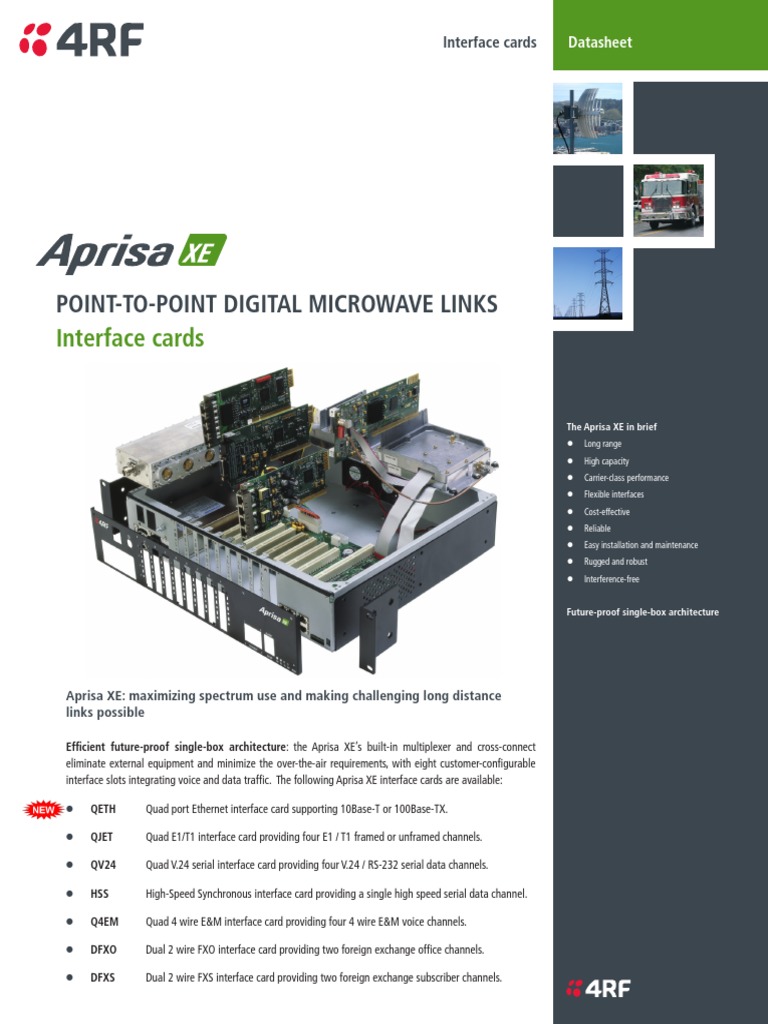 Aprisa XE Datasheet Interface Cards Letter | PDF