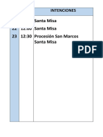 Dia Hora 21 22 23 18:30 12:00 12:30 Santa Misa Santa Misa Procesión San Marcos Santa Misa