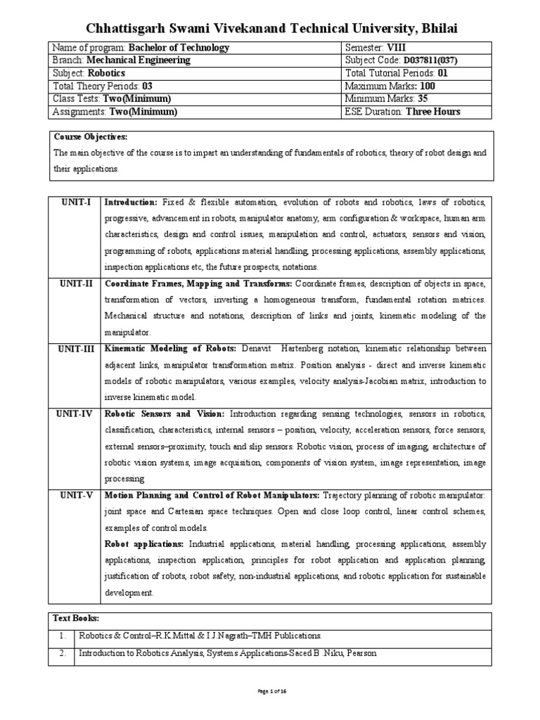 BTech Mechanical Syllabus | PDF