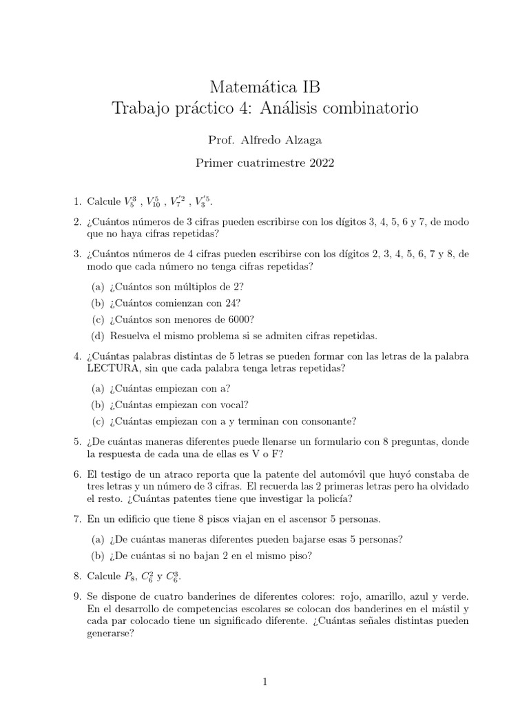 Análisis Combinatorio en Matemáticas IB | PDF | Métodos y materiales de ...