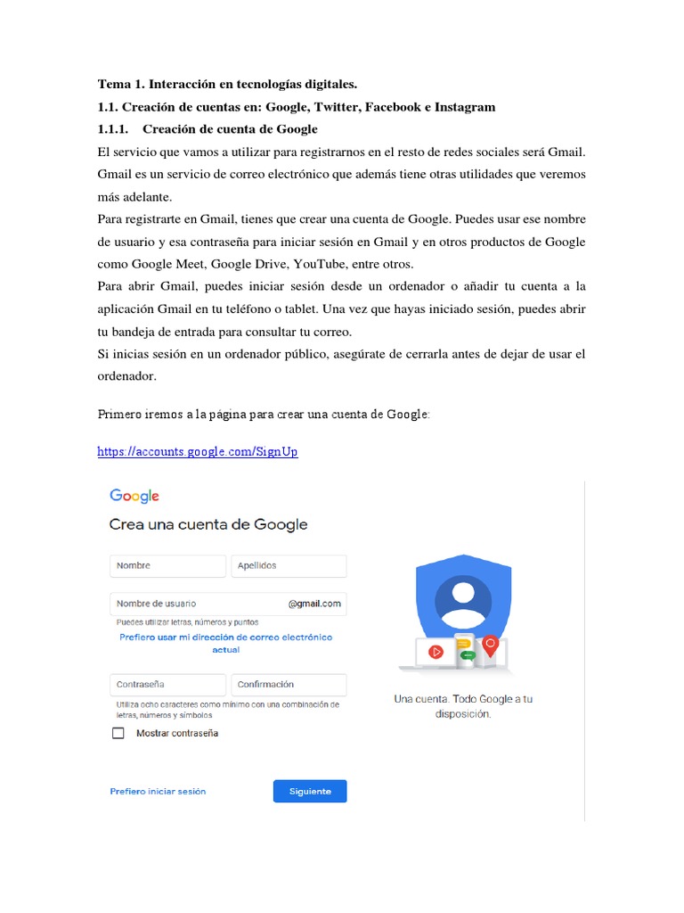 Guía para crear cuentas en redes sociales | PDF | Gmail | Facebook