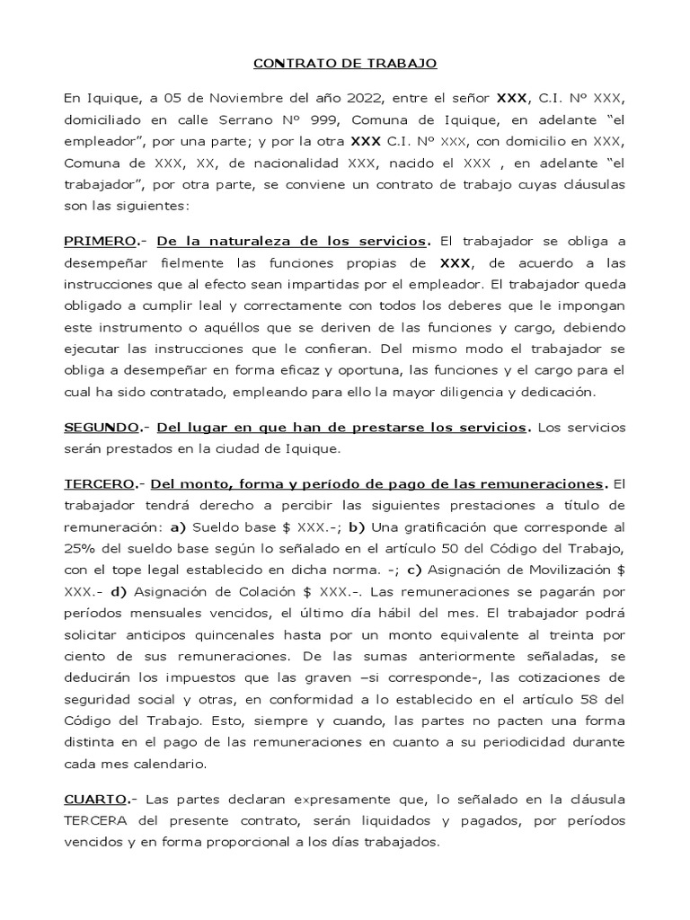 Contrato de Trabajo Chile | PDF