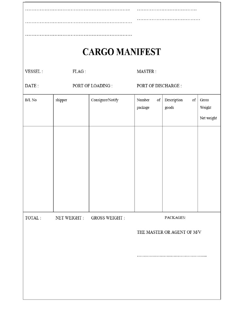 Cargo Manifest PDF