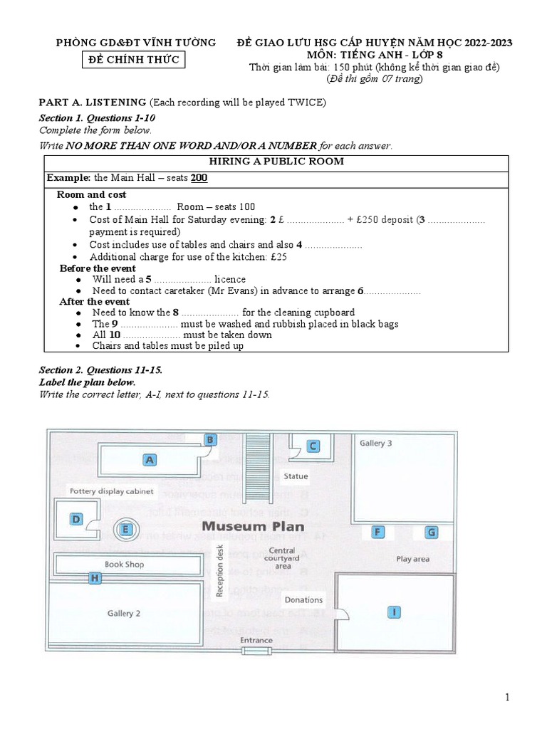 Section 1. Questions 1-10: Complete The Form Below. Write No More Than ...