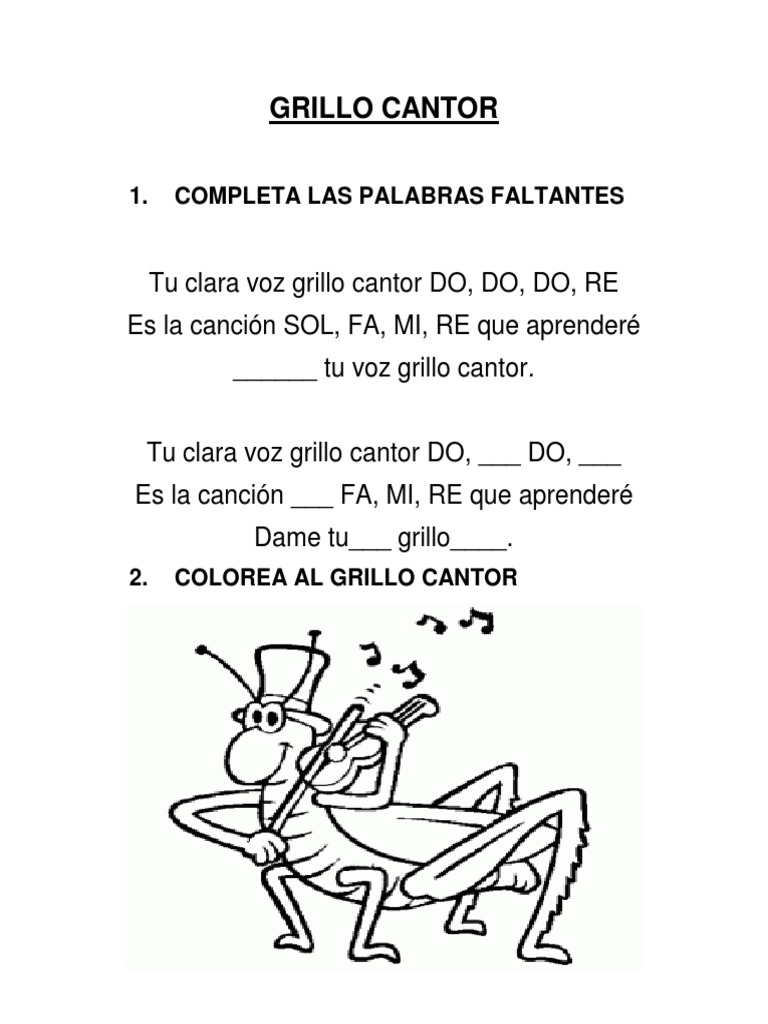 Actividades sobre el Grillo Cantor | PDF | Artes del Lenguaje y ...