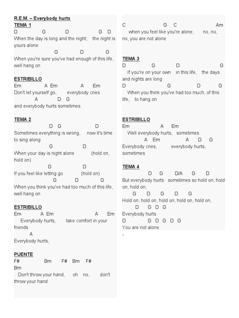 Rem Everybody Hurts PDF