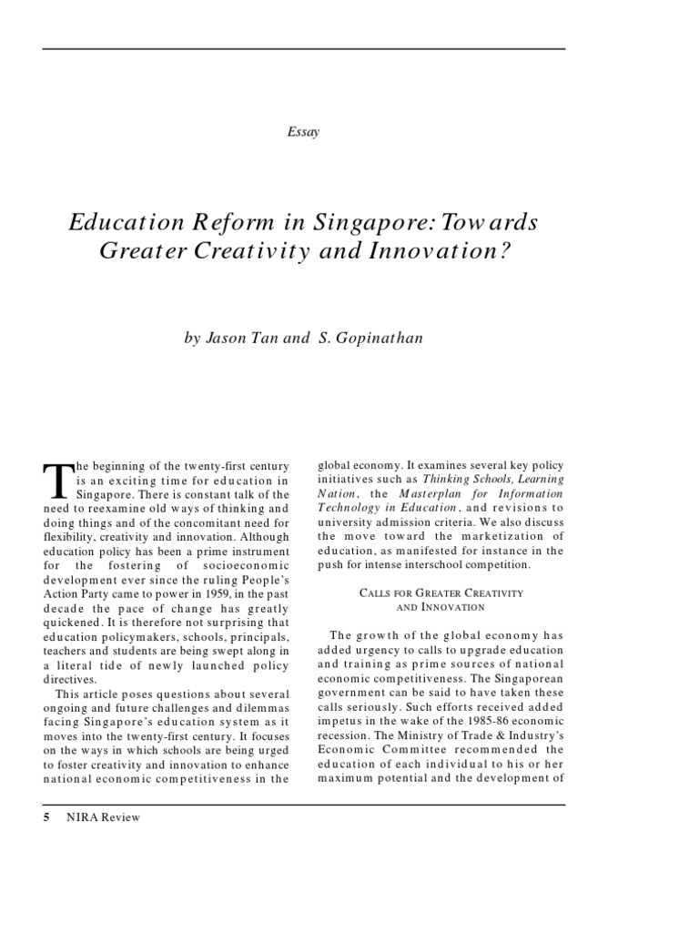 Singapore Curriculum Reform Creativity Curriculum Test (Assessment