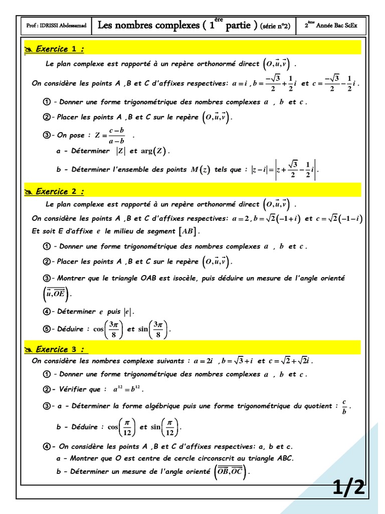Représentation graphique des nombres complexes | PDF | Méthodes et ...