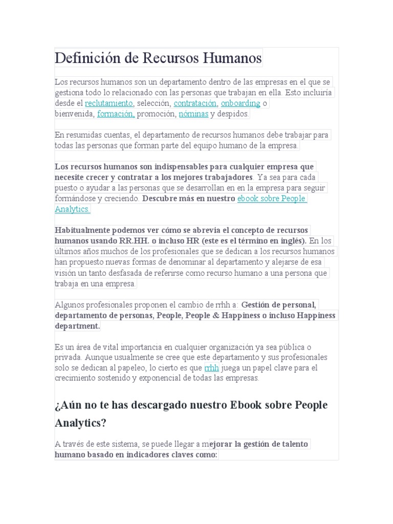 Definición de Recursos Humanos | PDF | Gestión de recursos humanos