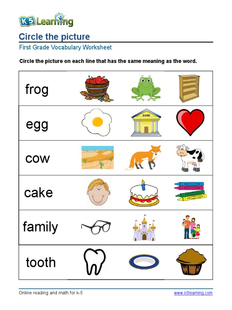 First Grade Vocabulary Picture Match | PDF