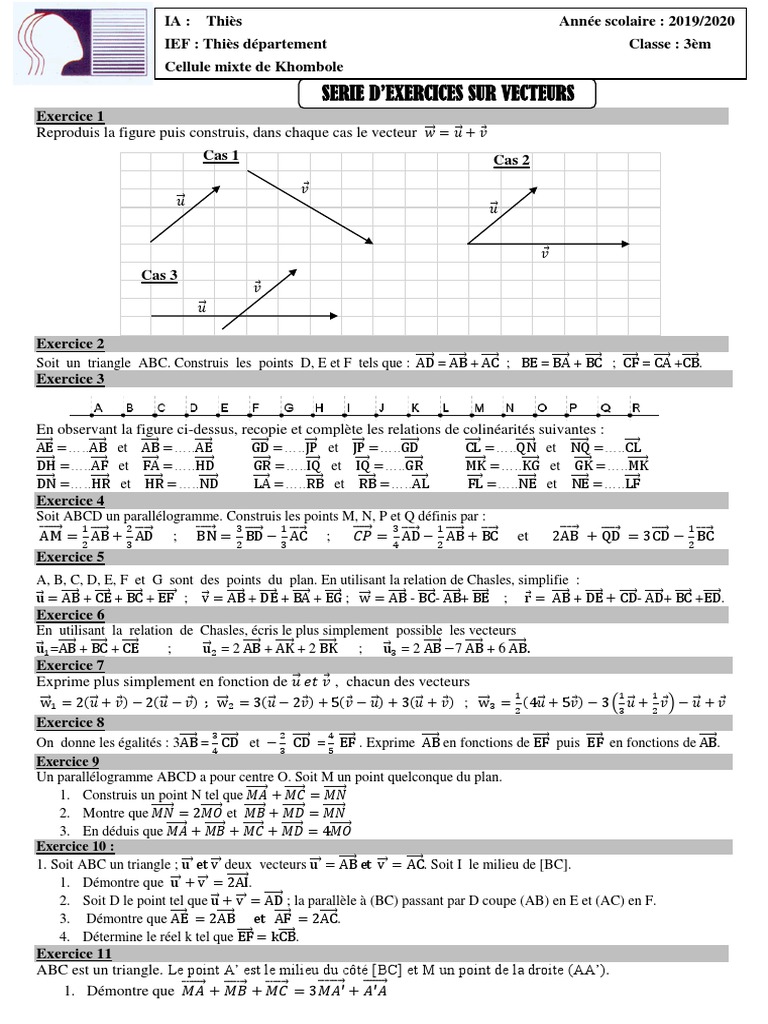 Exercices Corrigés sur les Vecteurs | PDF | Géométrie convexe ...