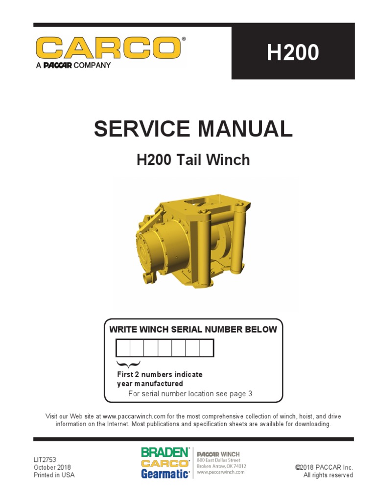 Service Manual: H200 Tail Winch | PDF | Brake | Clutch
