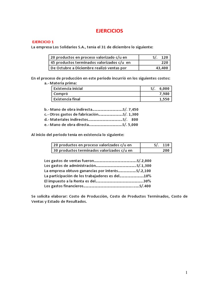 Cálculo de Costos y Resultados Empresariales | PDF | Finanzas y dinero ...