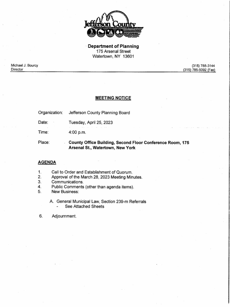 Jefferson County Planning Board Agenda April 25, 2023 PDF