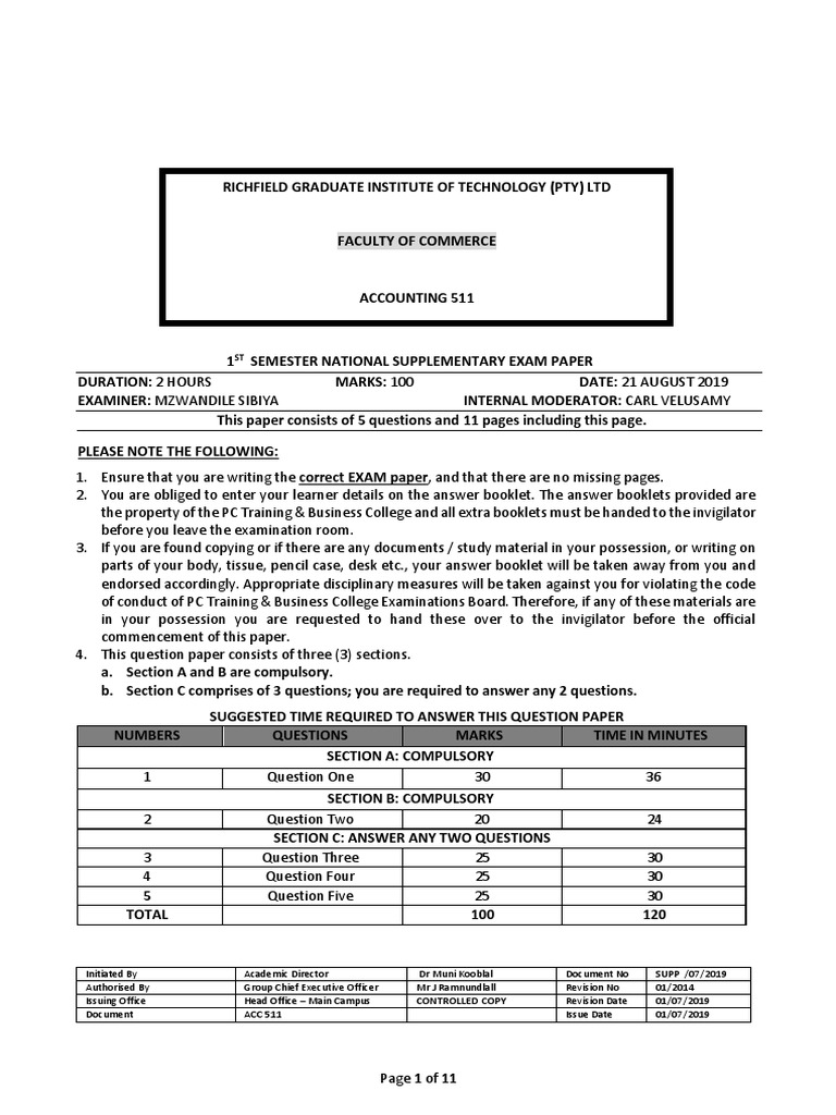 Accounting 511 Supp Exam | PDF | Financial Statement | Accounting
