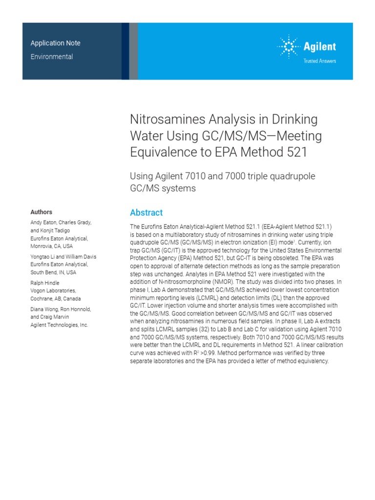 Nitrosamines Analysis in Drinking Water Using GC/MS/MS-Meeting ...