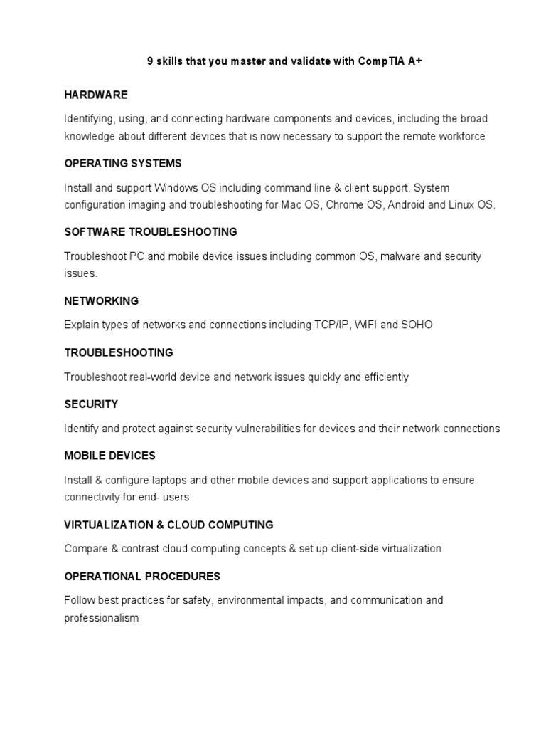 9 Skills That You Master And Validate With Comptia A Pdf