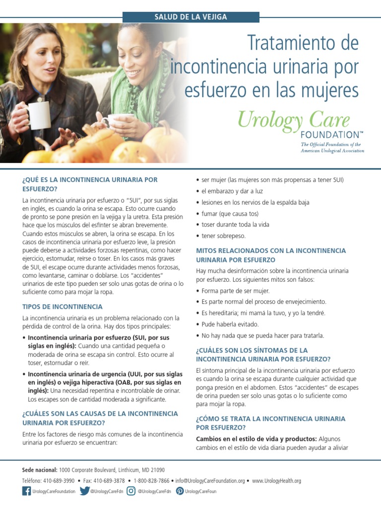 Treating Stress Urinary Incontinence SUI in Women Fact Sheet Spanish PDF Vejiga urinaria