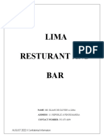 Lima Resturant and BAR: AUGUST 2022 // Confidential Information