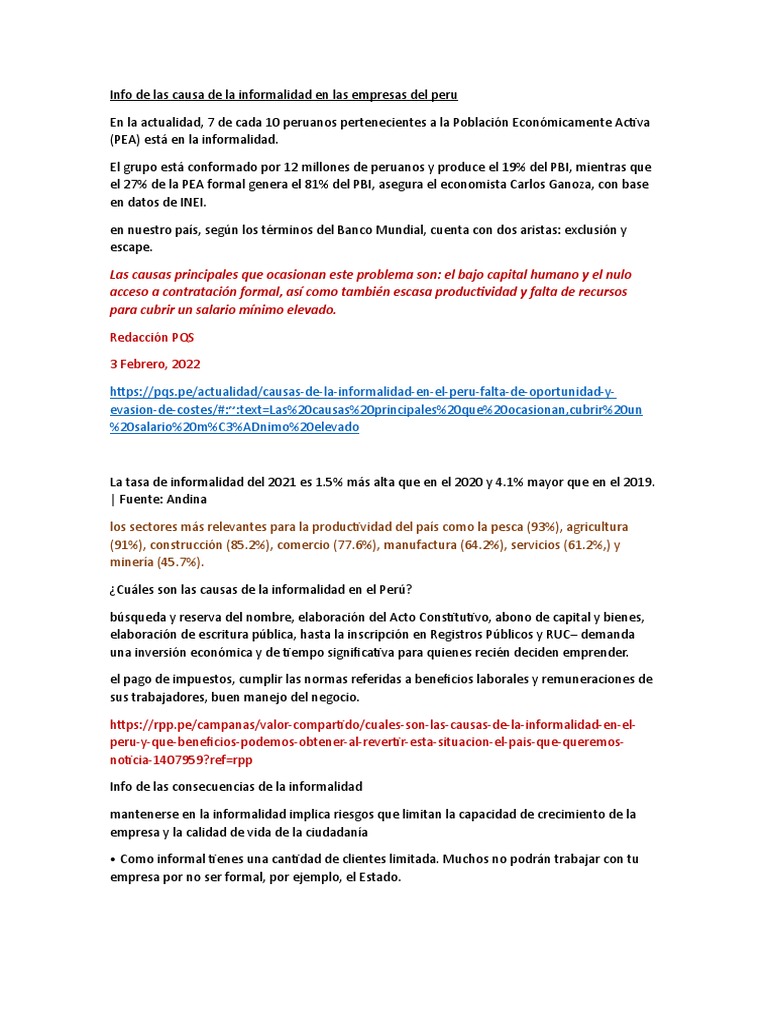 Las principales causas y consecuencias de la informalidad laboral en el ...