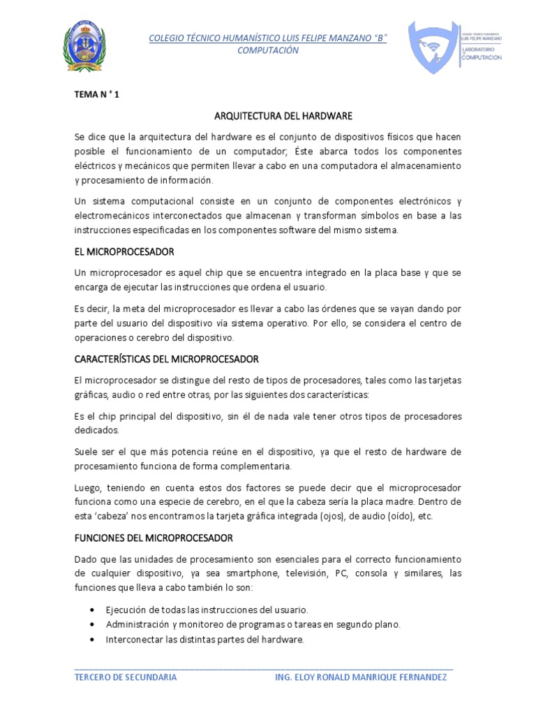 Tema 1 - Arquitectura Del Hardware | PDF | Hardware de la computadora ...