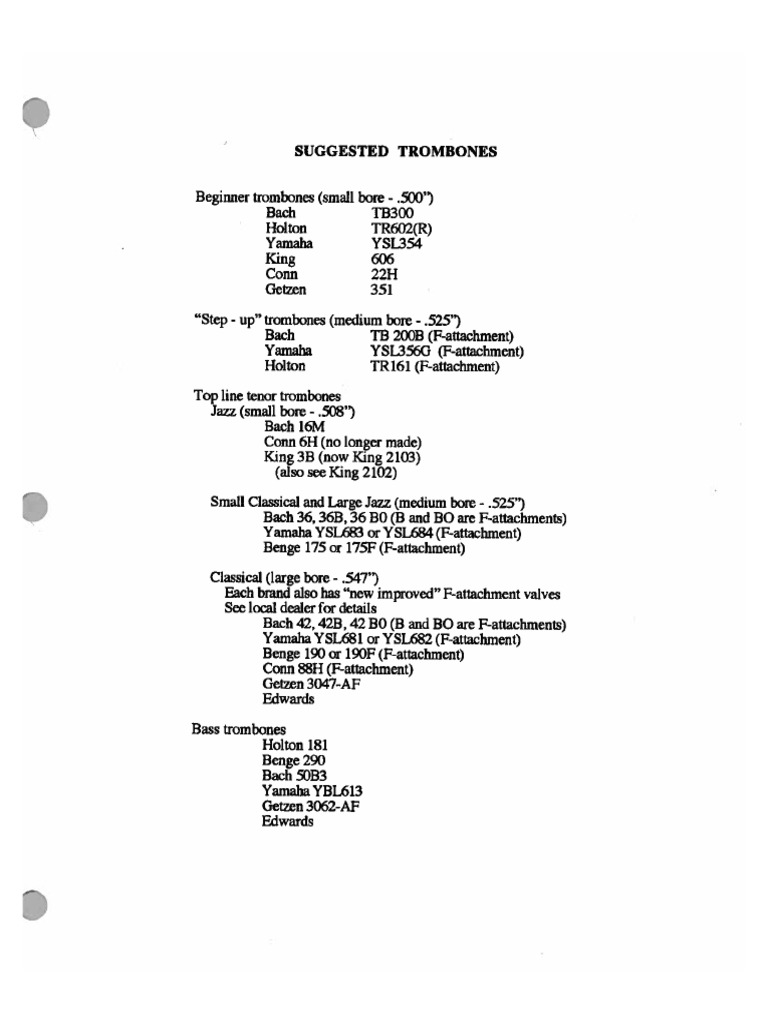 MUSED 205 SUPPLEMENTAL MATERIAL Trombone Models, Mouthpieces