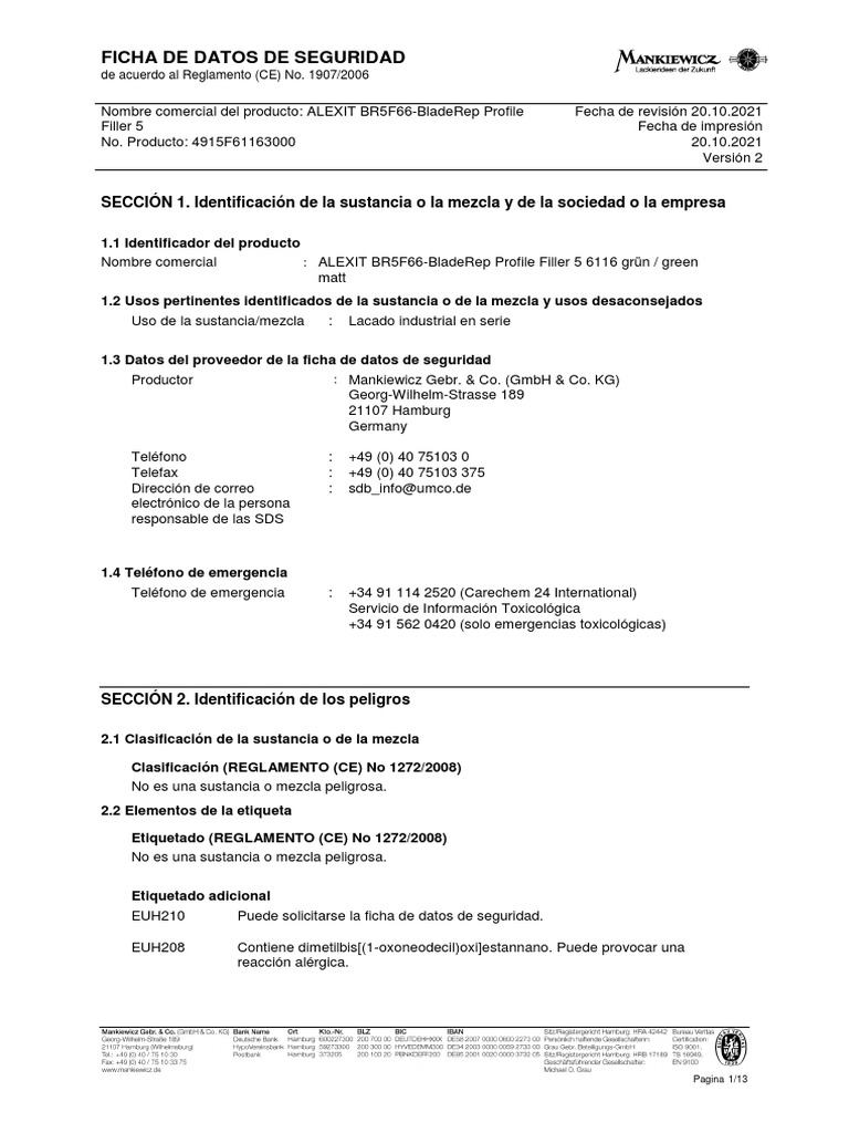 Ficha de Seguridad ALEXIT BR5F66 | PDF | Compuesto orgánico volátil ...