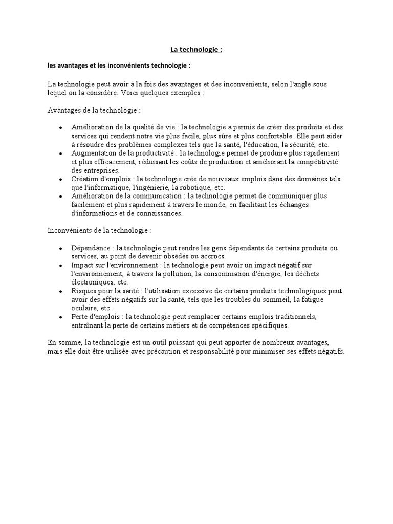 Avantages et inconvénients de la technologie | PDF