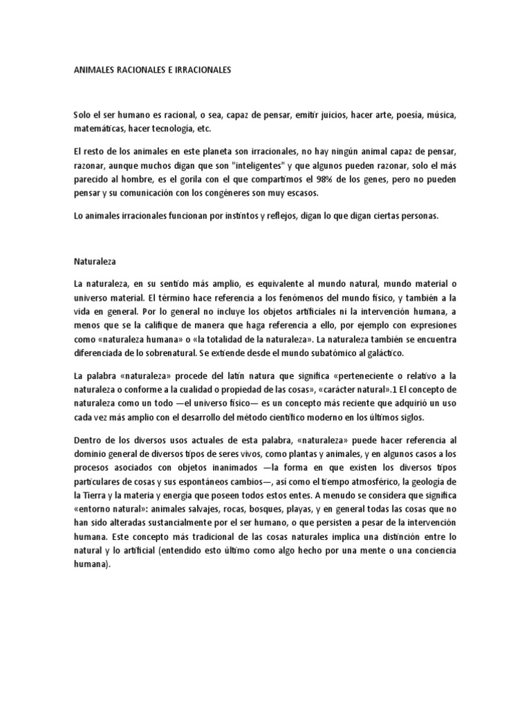 Animales Racionales e Irracionales | PDF
