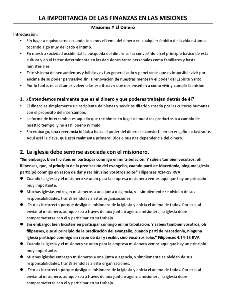 Las Importancia de las Finanzas en las Misiones | PDF