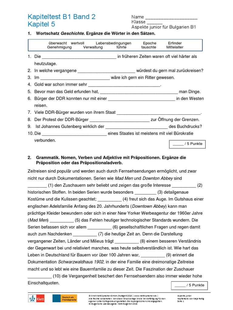 Kapiteltest Aspekte Junior B1 Band 2 K5 | PDF
