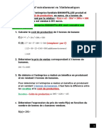 Exercice D'entraînement en Mathématiques: Le Coût de Production C (X) x3 - 30x + 309x + 500