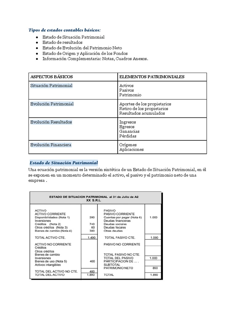 Tipos de Estados Contables Básicos | PDF